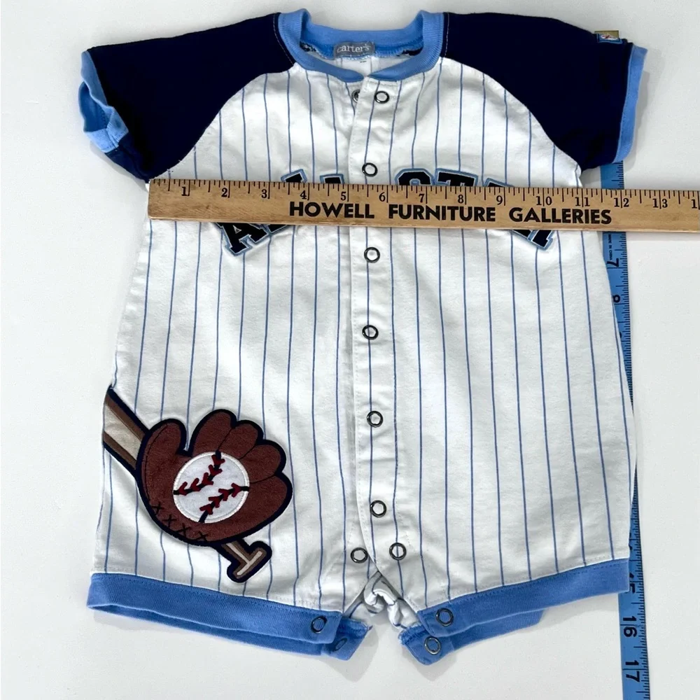 Carters Baby All Star Baseball Romper | Blue Stripe | Snap Front | Infant Outfit